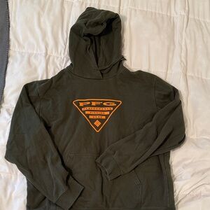 Columbia Olive Green Hoodie with Orange Logo
